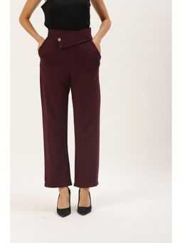 ZASTRAA - Women Burgundy Solid High-Rise Parallel Trousers