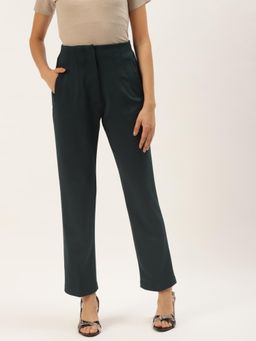 ZASTRAA - Women Teal Solid Slim Fit High-Rise Formal Trousers