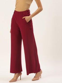 ZASTRAA - Women Red Solid Flared Culottes Trousers