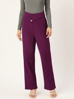 ZASTRAA - Women Burgundy Smart High-Rise Parallel Trousers