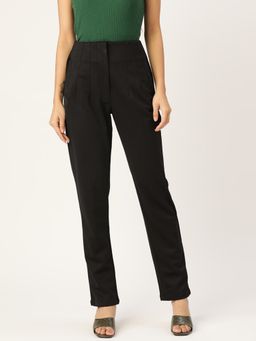 ZASTRAA - Women Black Smart Slim Fit High-Rise Trousers