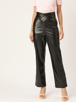 ZASTRAA - Women Black Smart High-Rise Non Iron Parallel Trousers