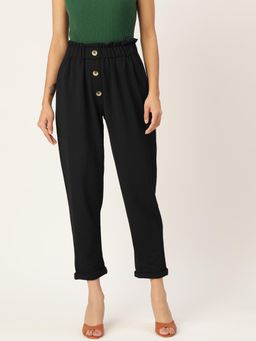 ZASTRAA - Women Black Smart Slim Fit High-Rise Pleated Trousers