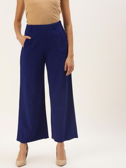 ZASTRAA - Blue Viscose Rayon Trouser for Women
