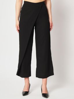 ZASTRAA - Women Black Curve Wrap Korean Pant