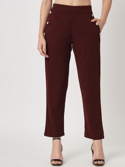 ZASTRAA - Women Burgundy Peg Leg Slim Fit High-Rise Trousers