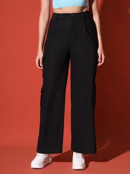ZASTRAA - Women Relaxed High-Rise Easy Wash Trousers