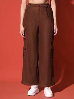 ZASTRAA - Women Relaxed High-Rise Easy Wash Trousers