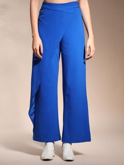 ZASTRAA - Wrap Up Royal Blue Wide Leg Korean Pant