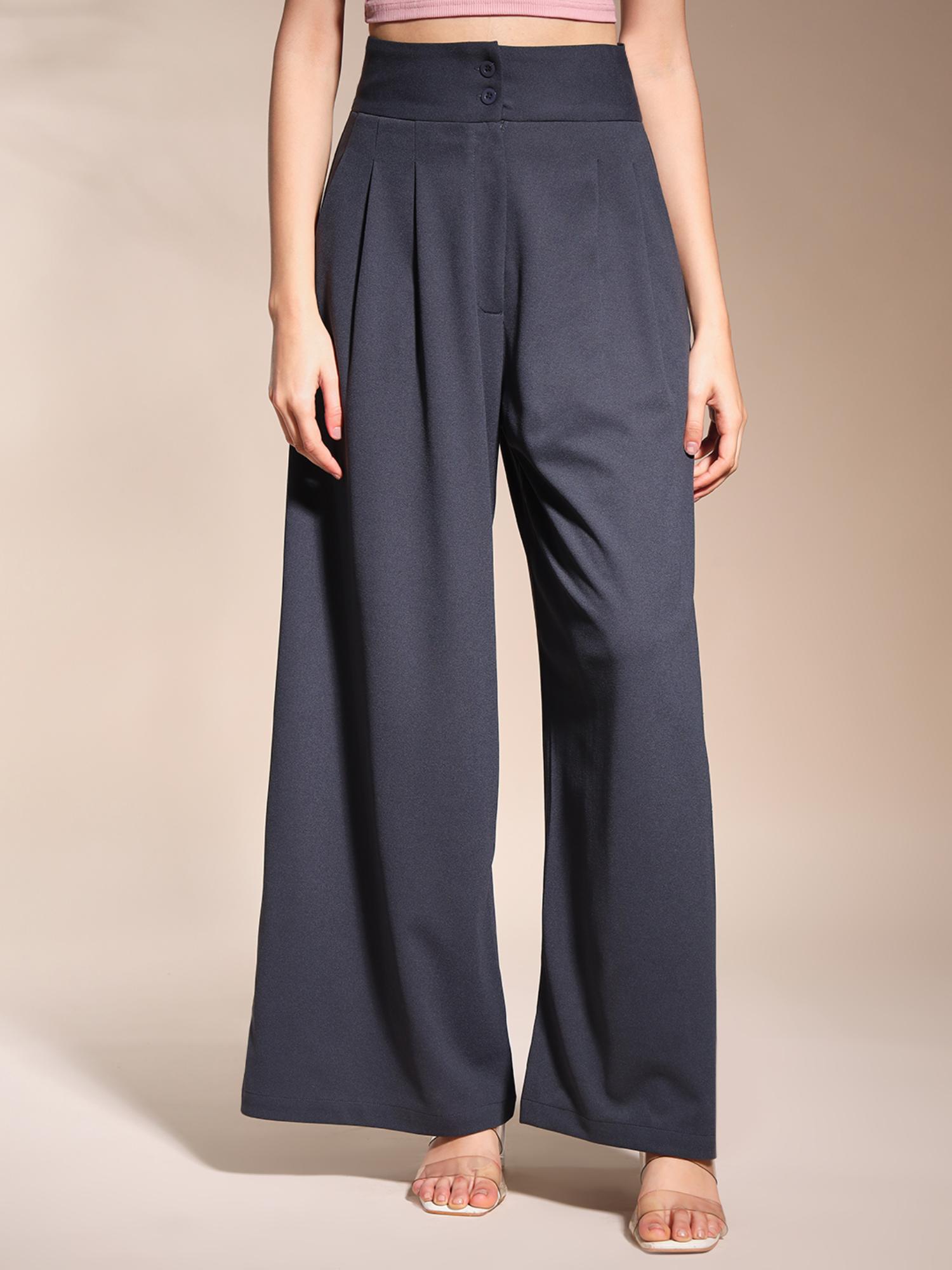 Charcoal Grey High Waist Darted Korean Pant-image-5