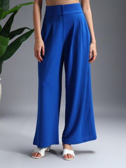 ZASTRAA - Royal Blue High Waist Darted Korean Pant