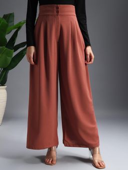ZASTRAA - Rust High Waist Darted Korean Pant