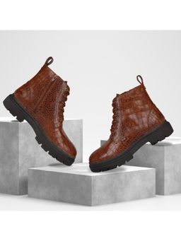 EZOK - Leather Ankle Lace Up Tan Casual Boots for Men