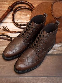 Louis Stitch - Louis Stitch Men Brunette Brown Milled Leather Mid-Top Brogue Boots (UK 12)