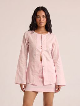 NISHORAMA - Pink Cotton Woven Full Sleeves Slim Fit Top With Skirt