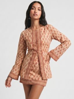 NISHORAMA - Red Cotton Printed Full Sleeves Slim Fit Top With Skirt