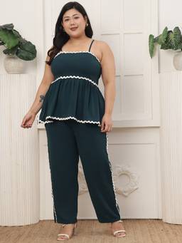 JAKANARY - Green Polyester Solid/Plain Sleeveless Oversized Fit Top With1 Trousers
