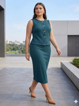 JAKANARY - Turquoise Polyester Solid/Plain Sleeveless Oversized Fit Top With1 Skirt