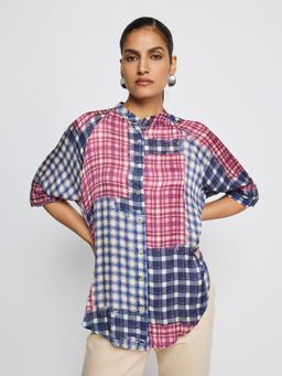 Label Ritu Kumar - Multi-Color Checks Collar Neck Half Sleeves Shirt
