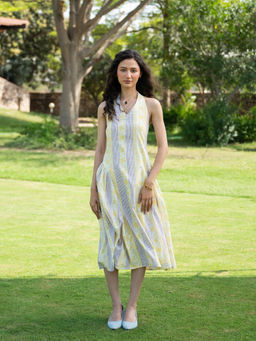 Anuvas - White Cotton Printed A-Line Fit Dress