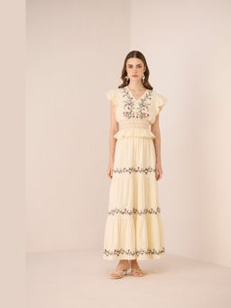 Calling June - Cream Aster Floral Top and Skirt