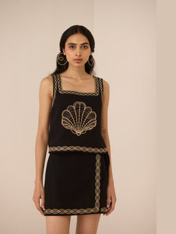 Calling June - Black Jill Embroidered Top and Skirt Set