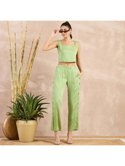 First Resort by Ramola Bachchan - Button Down Straight Green Pant