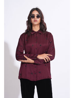 Shruti S - Satin Formal Burgundy Shirt