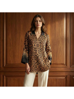 First Resort by Ramola Bachchan - Sequin Leopard Print Brown Top
