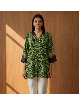 First Resort by Ramola Bachchan - Sequin Leopard Print Green Top