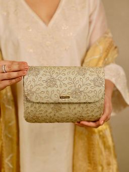 AMYRA - Tarang Flapover Clutch - Light Gold