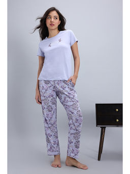 Zivame - Floral Hush Knit Cotton Nightsuit - Heirloom Lilac