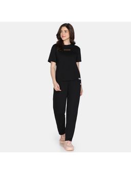 Zivame - 2 Mile Fashion Knit Cotton Loungewear Co-Ord Set - Black Beauty
