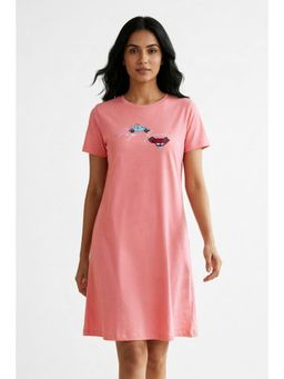 Zivame - Farm Lore Knit Cotton Knee Length Nightdress - Peach