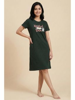 Zivame - Farm Lore Knit Cotton Knee Length Nightdress - Pine Grove