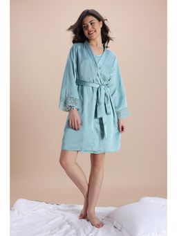 Zivame - Luxe Satin Nightsuit With Bag & Scrunchie Belt - Mist Green