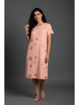 Zivame - Farm Lore Knit Cotton Knee Length Nightdress - Peach Pearl