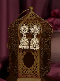 Zaveri Pearls - Champagne Stones Beads Drop Antique Plating Jhumka Earring