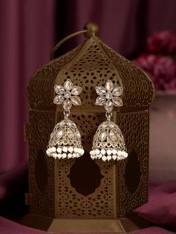 Zaveri Pearls - Champagne Stones Beads Drop Antique Plating Jhumka Earring