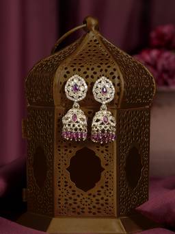 Zaveri Pearls - Purple Color Stones and Beads Antique Plating Jhumka Earring