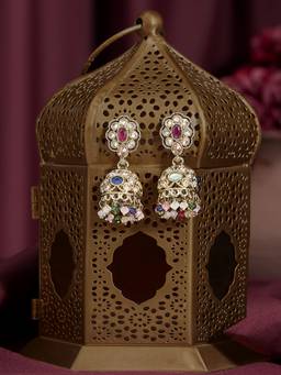 Zaveri Pearls - Multicolor Stones and Beads Antique Plating Jhumka Earring