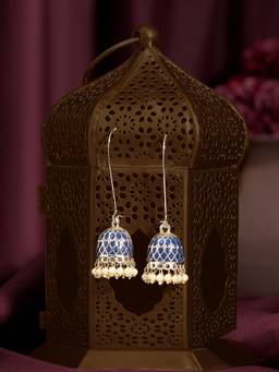Zaveri Pearls - Blue Meenakari Beads Drop Traditional Jhumka Earring