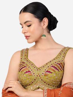 Zaveri Pearls - Green Meenakari Stones Beads Drop Traditional Jhumka Earring