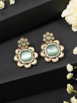 Zaveri Pearls - Mint Green Stones and Austrian Diamonds Drop Earring