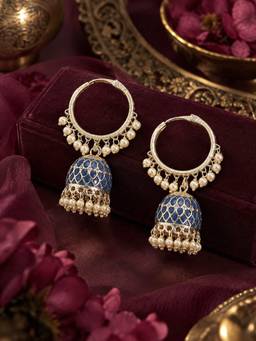 Zaveri Pearls - Blue Meenakari Dangling Beads Embellished Hoop Jhumka Earring