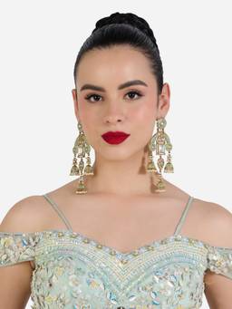 Zaveri Pearls - Mint Green Meenakari Antique Jhumki Drop Dangle Earring