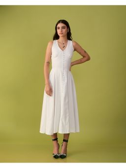 True West - Women White Sleeveless Fit and Flare Midi Dress