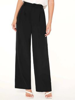 Fnocks - Women Black High Waisted Wide Leg Baggy Pants
