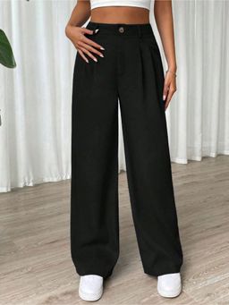 Fnocks - Women Black High Waisted Wide Leg Baggy Pants