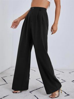 Fnocks - Women Black High Waisted Wide Leg Baggy Pants